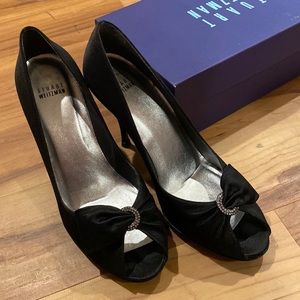 Stuart Weitzman black satin pumps